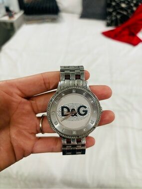 D&G Silver Tone Crystal Logo Bracelet Watch